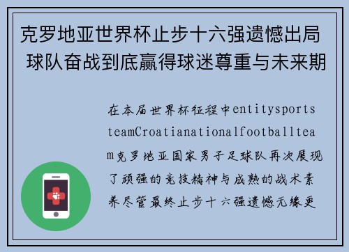 克罗地亚世界杯止步十六强遗憾出局 球队奋战到底赢得球迷尊重与未来期待 克罗地亚世界杯止步十六强遗憾出局 球队奋战到底赢得球迷尊重与未来期待
